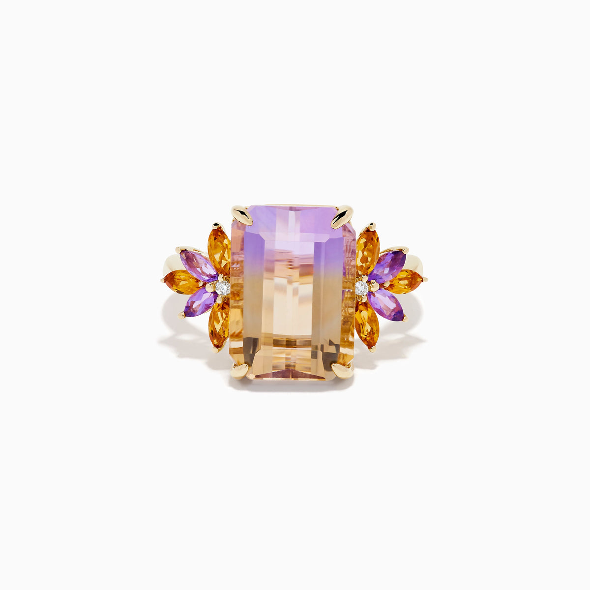 Ametrine, Citrine and Amethyst Cocktail Ring in 14K Yellow Gold