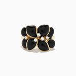 Onyx and Diamond Flower Ring in 14K Yellow Gold