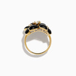 Onyx and Diamond Flower Ring in 14K Yellow Gold view 3