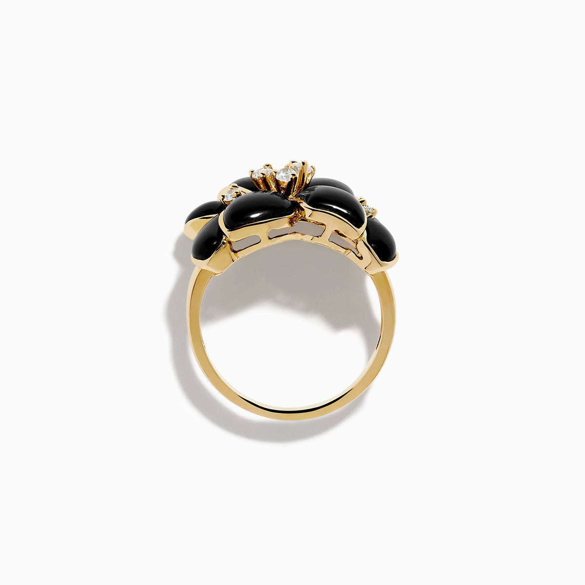 Onyx and Diamond Flower Ring in 14K Yellow Gold view 3