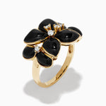 Onyx and Diamond Flower Ring in 14K Yellow Gold view 4