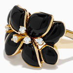 Onyx and Diamond Flower Ring in 14K Yellow Gold view 2