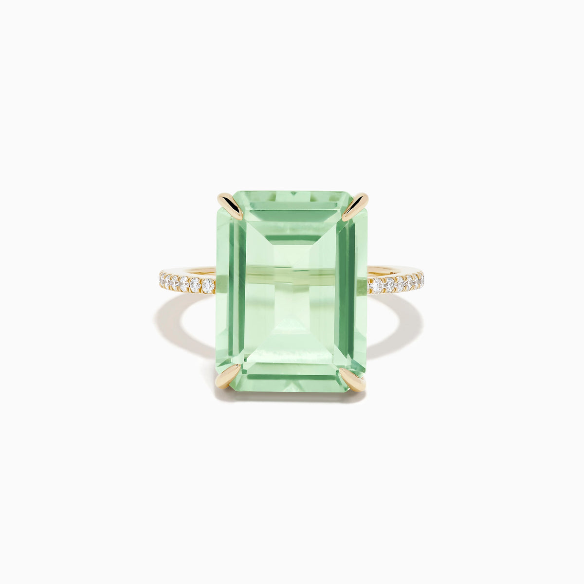 Green Amethyst and Diamond Cocktail Ring in 14K Yellow Gold