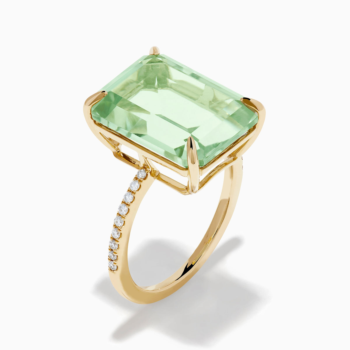 Green Amethyst and Diamond Cocktail Ring in 14K Yellow Gold view 4