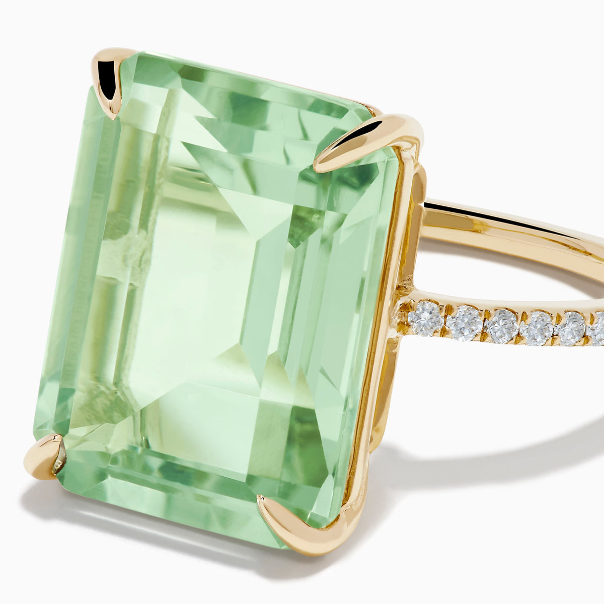 Green Amethyst and Diamond Cocktail Ring in 14K Yellow Gold view 2