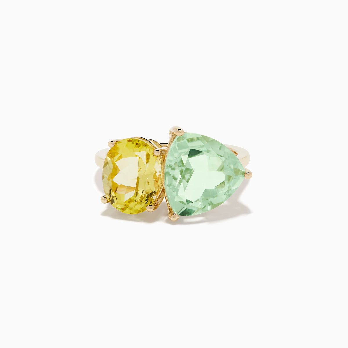 Green Amethyst and Lemon Quartz Toi Et Moi Ring in 14K Yellow Gold