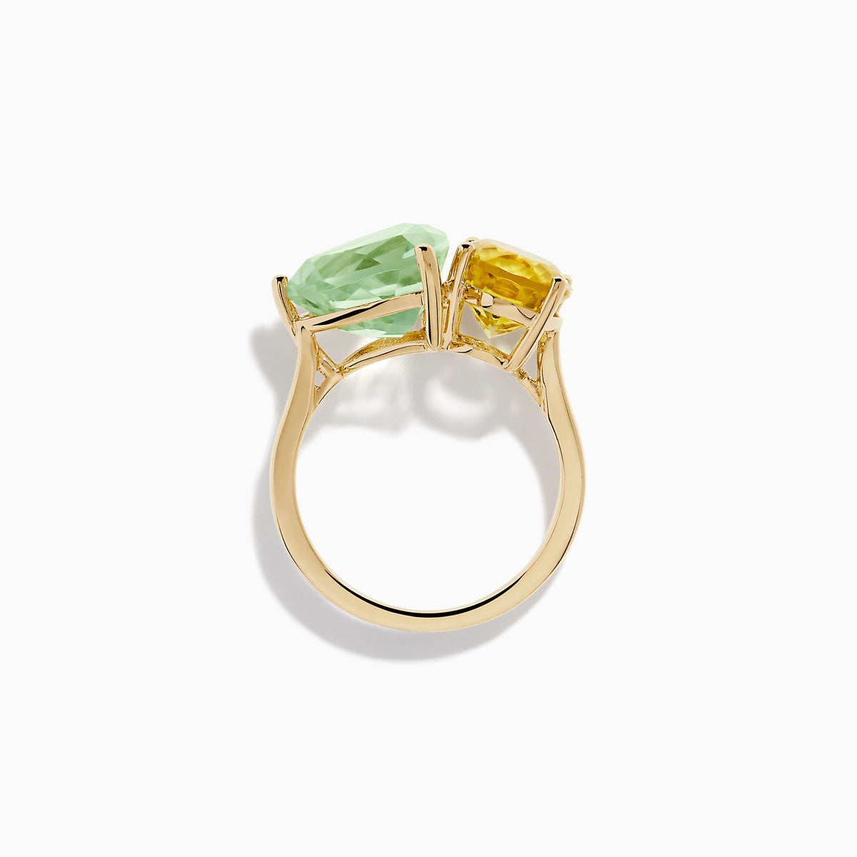 Green Amethyst and Lemon Quartz Toi Et Moi Ring in 14K Yellow Gold view 3