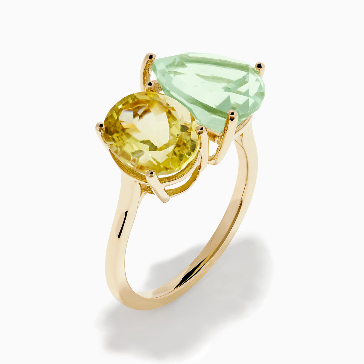 Green Amethyst and Lemon Quartz Toi Et Moi Ring in 14K Yellow Gold view 4