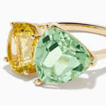 Green Amethyst and Lemon Quartz Toi Et Moi Ring in 14K Yellow Gold view 2