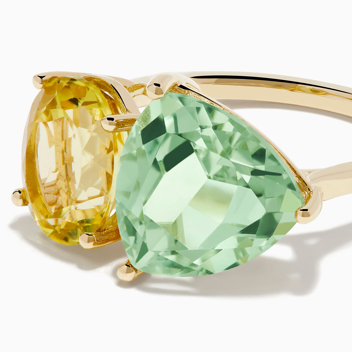 Green Amethyst and Lemon Quartz Toi Et Moi Ring in 14K Yellow Gold view 2
