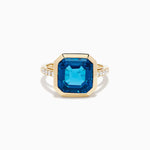 Blue Topaz and Diamond Bezel-Set Ring in 14K Yellow Gold