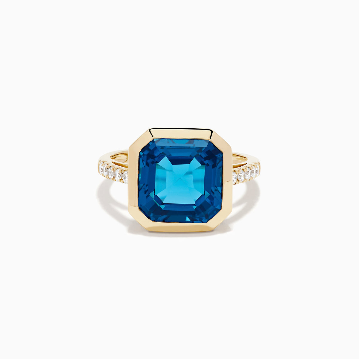 Blue Topaz and Diamond Bezel-Set Ring in 14K Yellow Gold