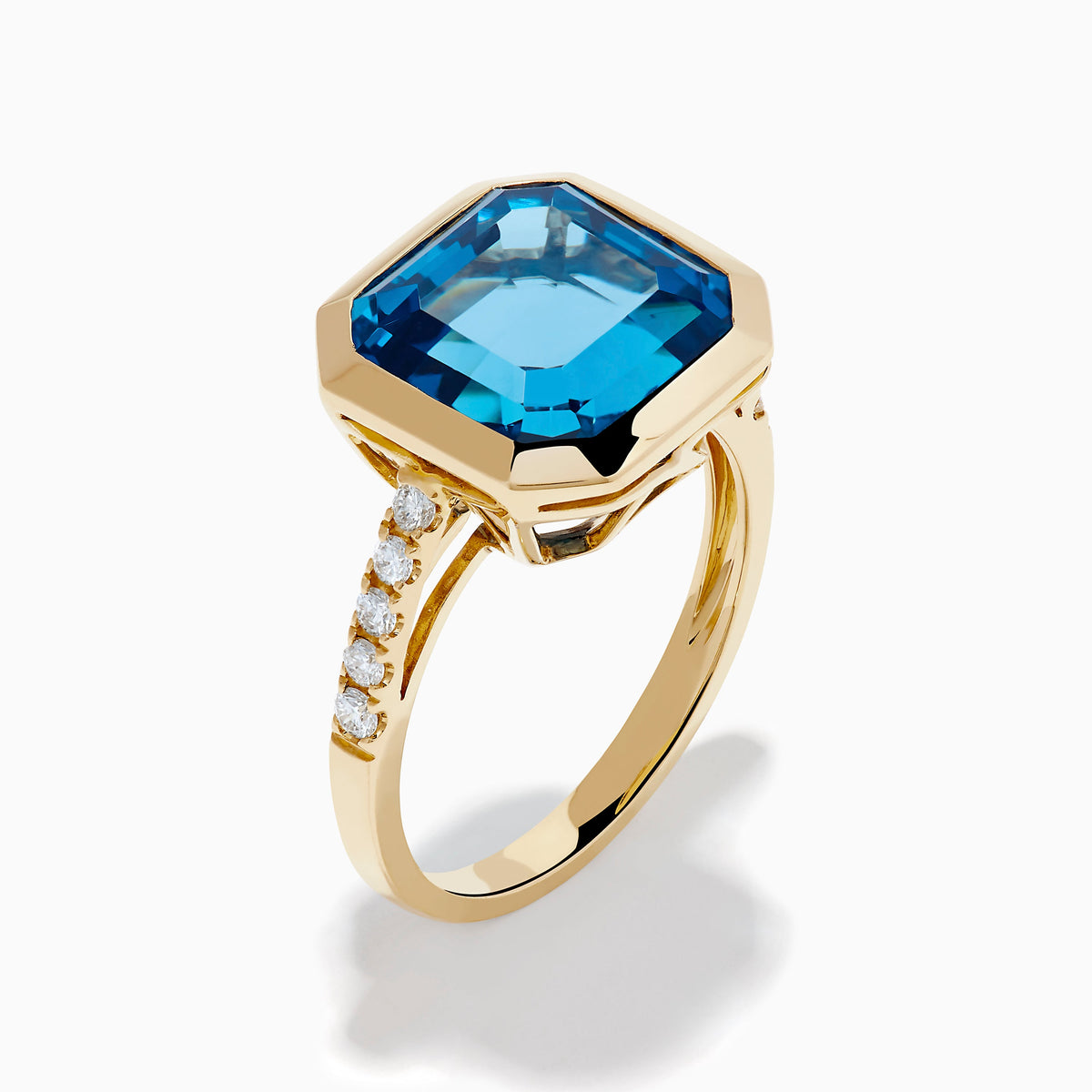 Blue Topaz and Diamond Bezel-Set Ring in 14K Yellow Gold view 4