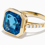 Blue Topaz and Diamond Bezel-Set Ring in 14K Yellow Gold view 2