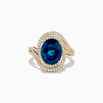 London Blue Topaz and Diamond Ring in 14K Gold