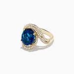London Blue Topaz and Diamond Ring in 14K Gold view 2