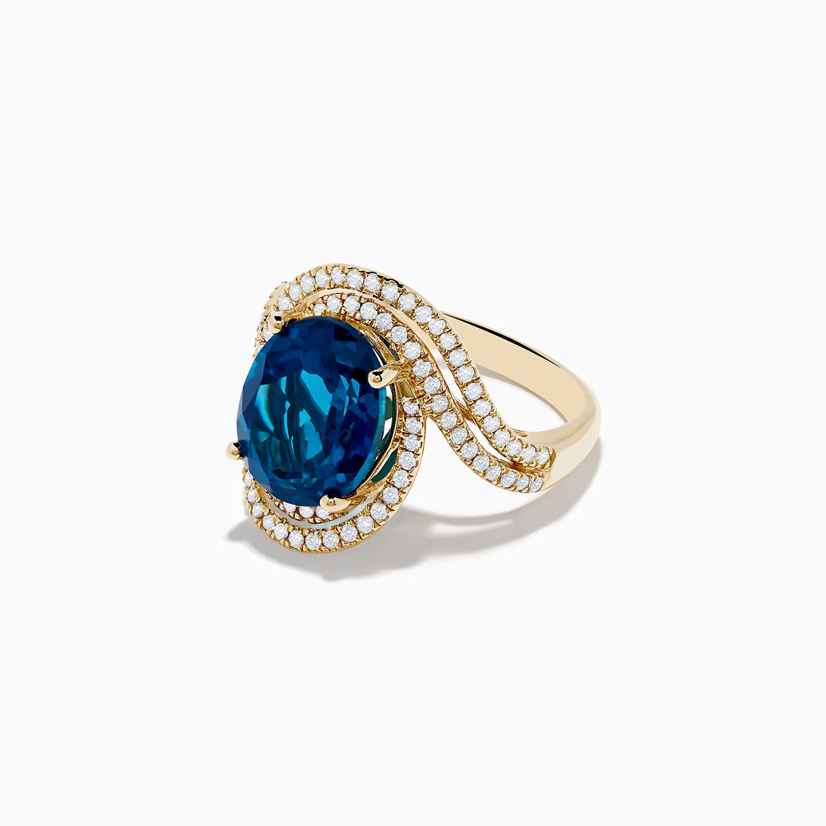London Blue Topaz and Diamond Ring in 14K Gold view 2
