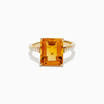 Step Cut Citrine and Diamond Cocktail Ring in 14K Yellow Gold