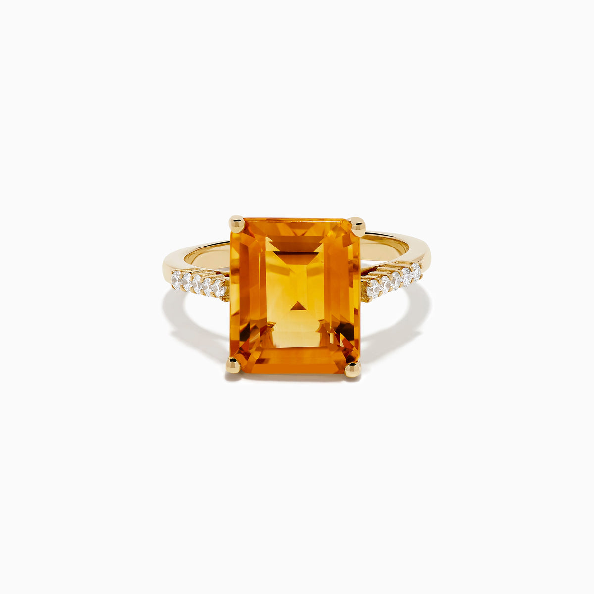 Step Cut Citrine and Diamond Cocktail Ring in 14K Yellow Gold