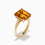 Step Cut Citrine and Diamond Cocktail Ring in 14K Yellow Gold view 4