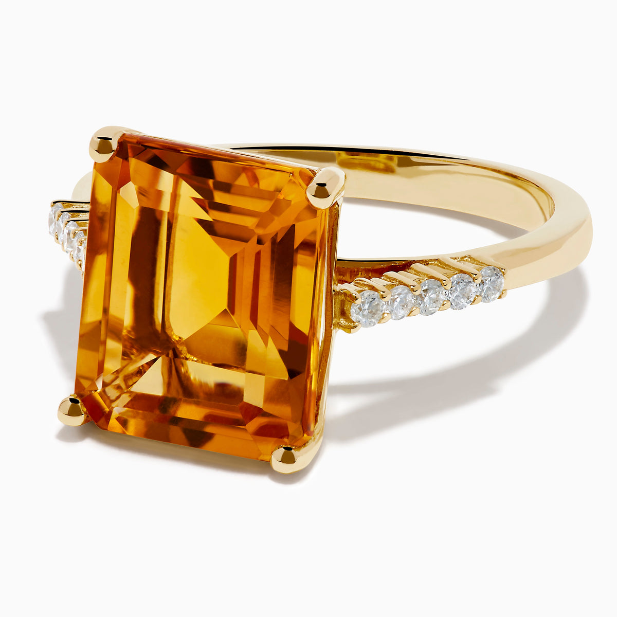 Step Cut Citrine and Diamond Cocktail Ring in 14K Yellow Gold view 2
