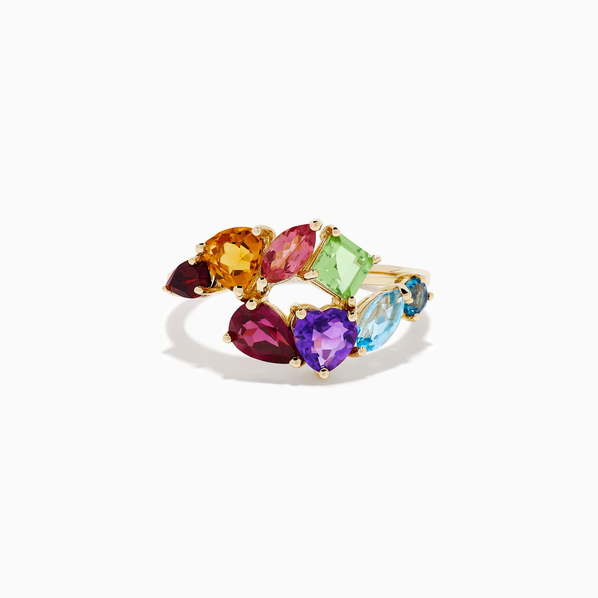 Multi Color Gemstone Bypass Ring in 14K Yellow Gold