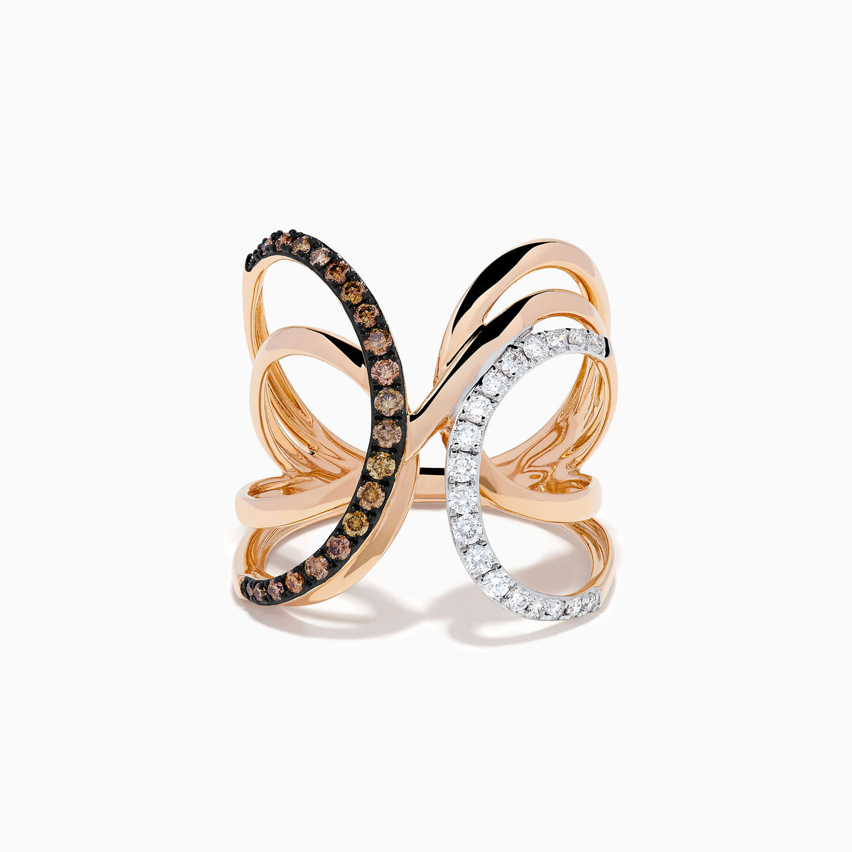 Espresso and White Diamond Open Butterfly Ring in 14K Rose Gold