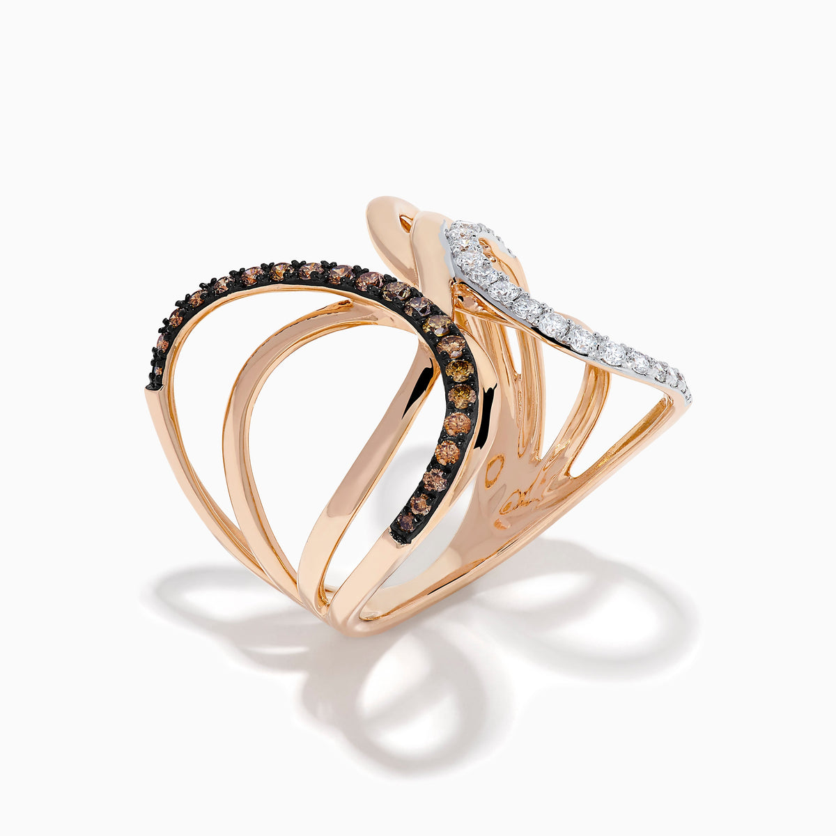 Espresso and White Diamond Open Butterfly Ring in 14K Rose Gold view 4