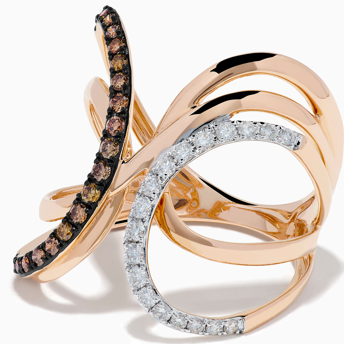 Espresso and White Diamond Open Butterfly Ring in 14K Rose Gold view 2