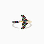Multi Sapphire Open Whale Tail Ring in 14K Yellow Gold