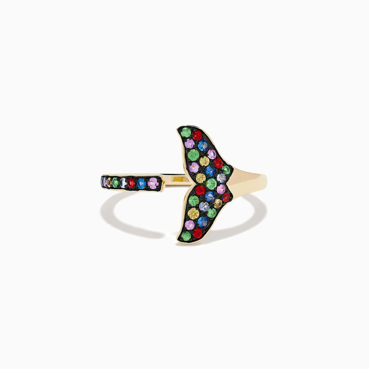 Multi Sapphire Open Whale Tail Ring in 14K Yellow Gold