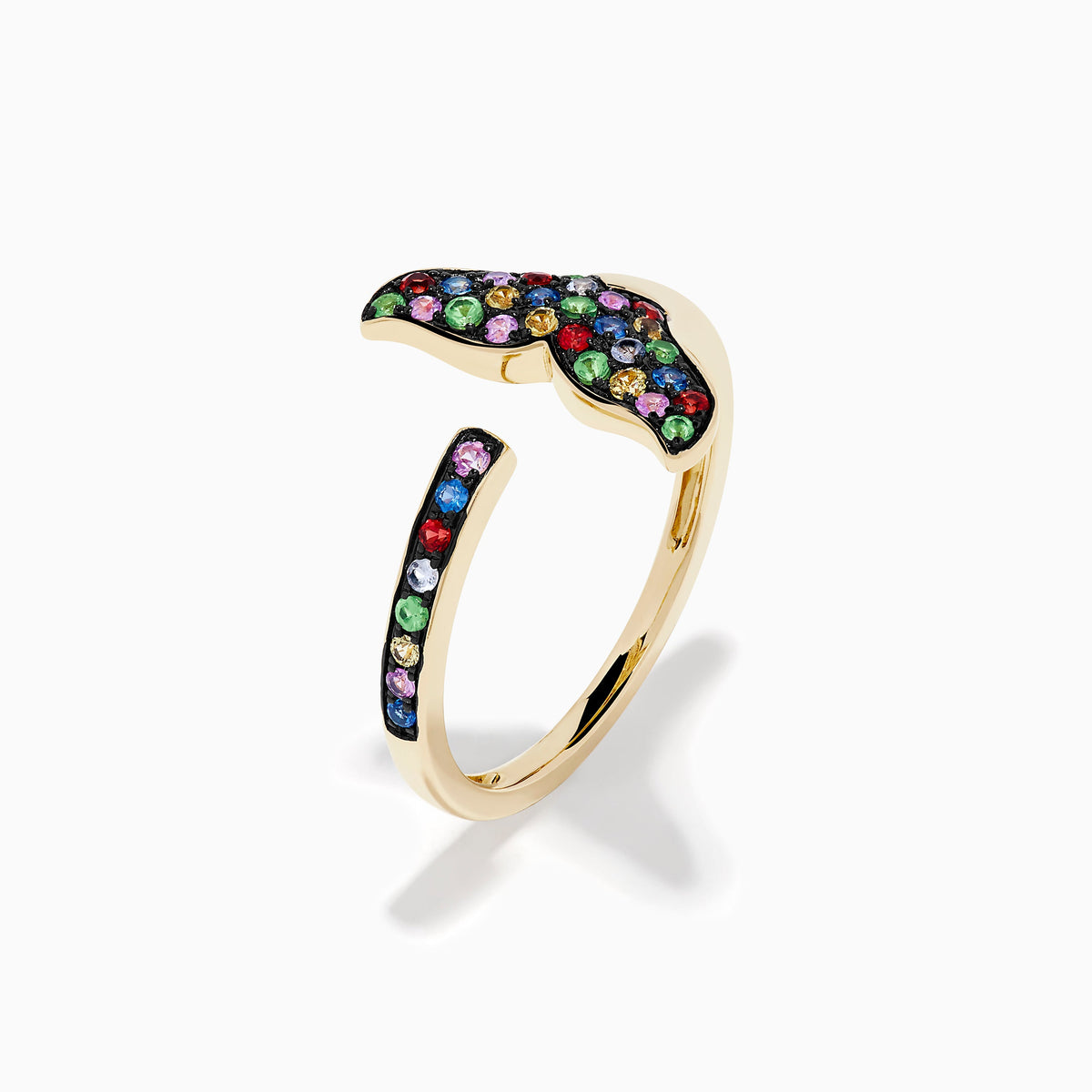 Multi Sapphire Open Whale Tail Ring in 14K Yellow Gold view 4