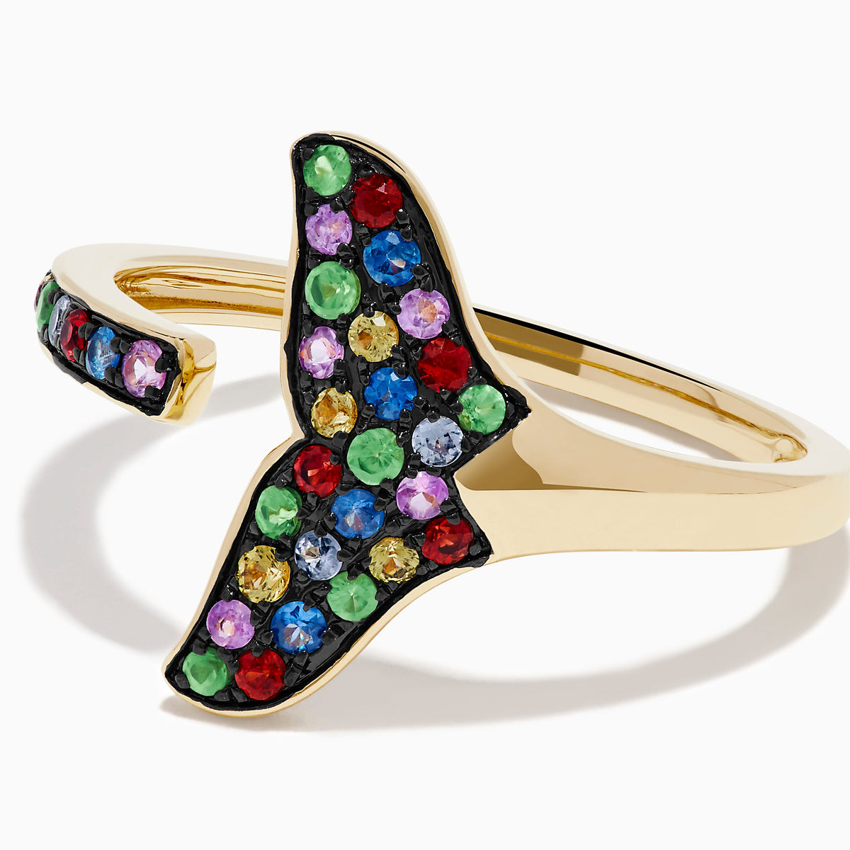 Multi Sapphire Open Whale Tail Ring in 14K Yellow Gold view 2