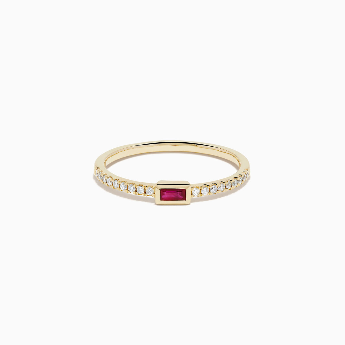 Baguette Ruby and Diamond Pavé Ring in 14K Yellow Gold