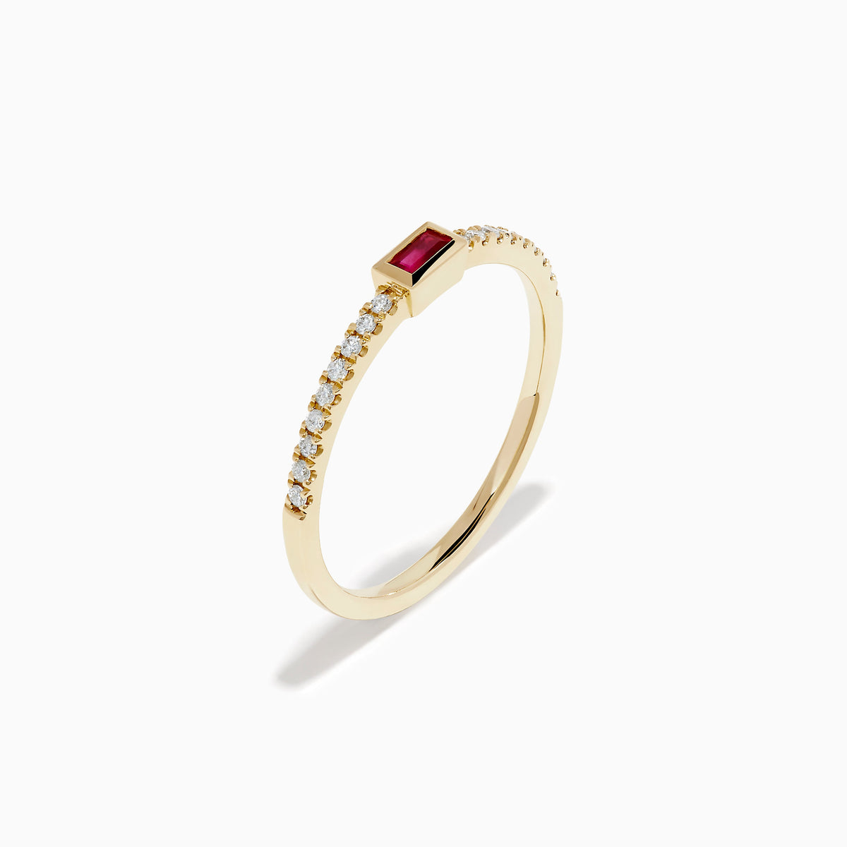 Baguette Ruby and Diamond Pavé Ring in 14K Yellow Gold view 4