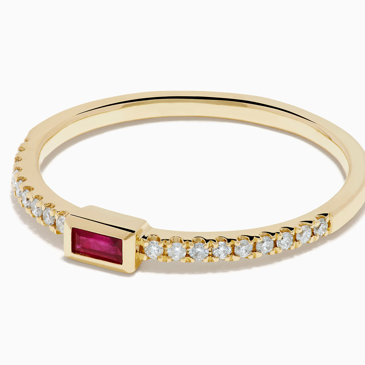 Baguette Ruby and Diamond Pavé Ring in 14K Yellow Gold view 2