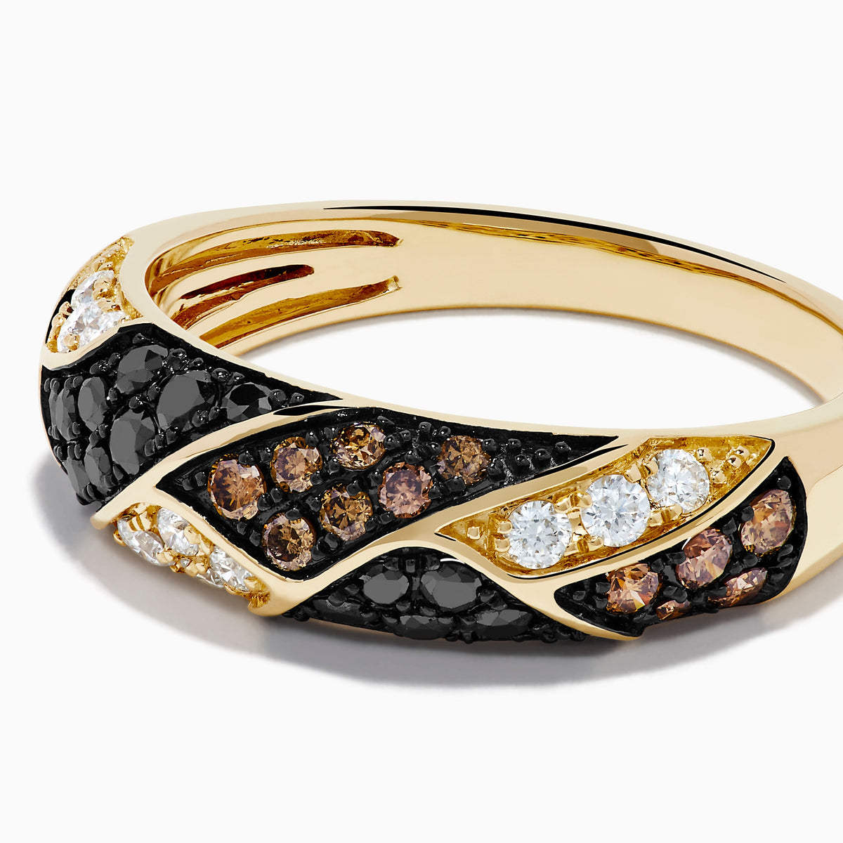Espresso, Black and White Diamond Chevron Pavé Ring in 14K Yellow Gold view 2