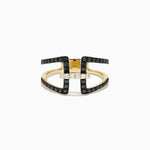 Black and White Diamond Open Geometric Ring in 14K Yellow Gold