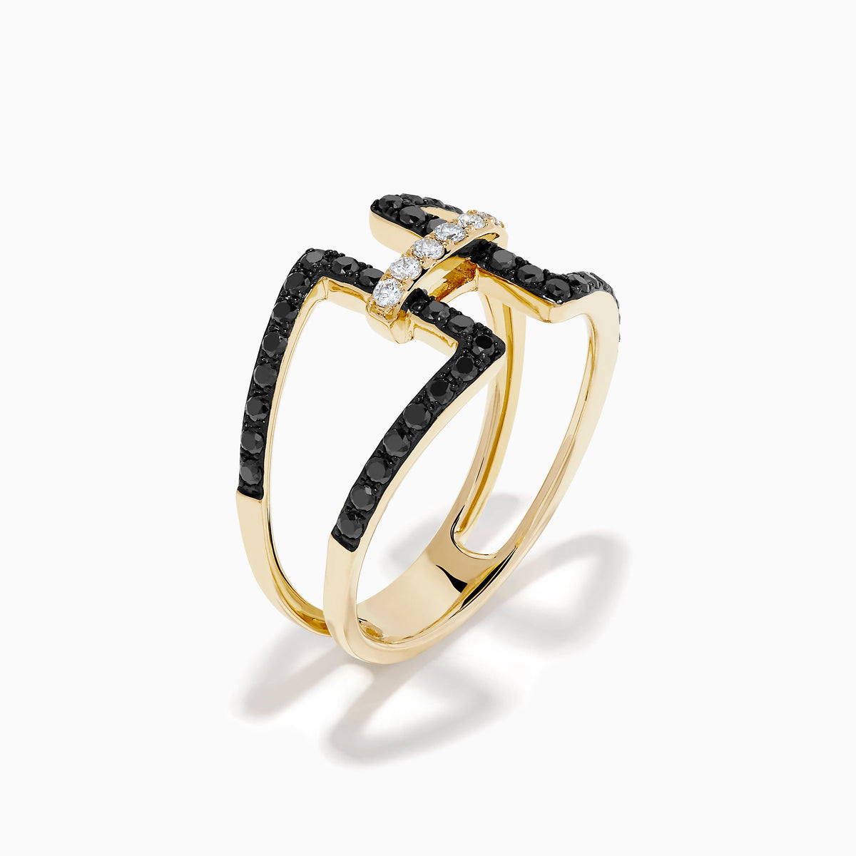 Black and White Diamond Open Geometric Ring in 14K Yellow Gold view 4