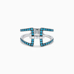 Blue and White Diamond Open Geometric Ring in 14K White Gold