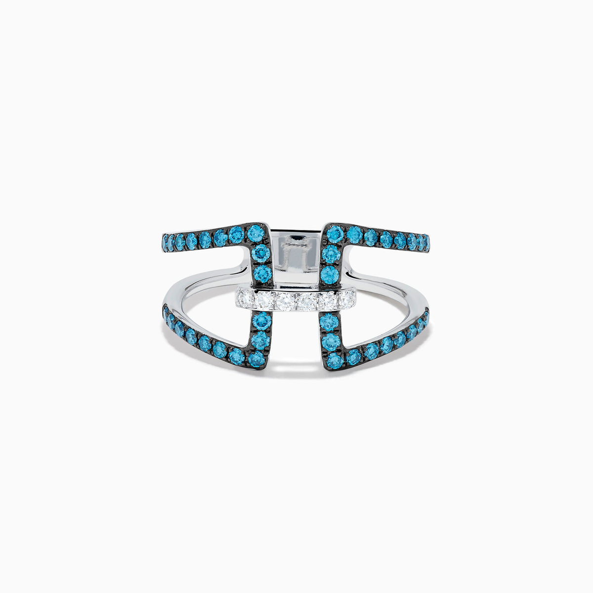 Blue and White Diamond Open Geometric Ring in 14K White Gold
