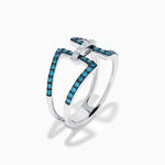Blue and White Diamond Open Geometric Ring in 14K White Gold view 4
