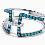 Blue and White Diamond Open Geometric Ring in 14K White Gold view 2