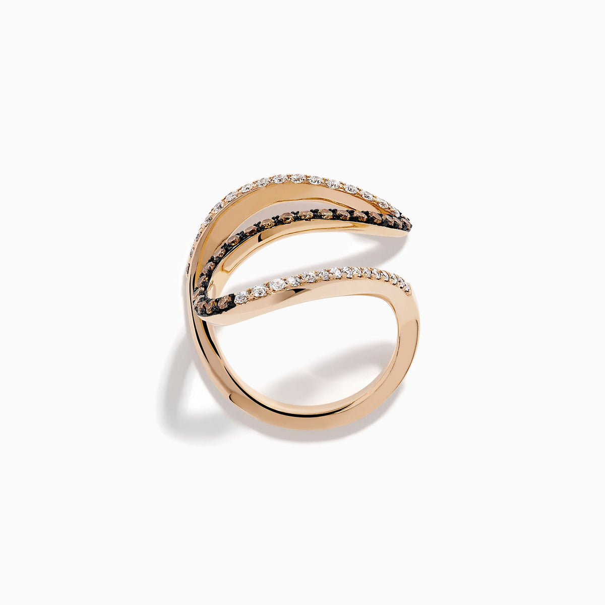 Espresso and White Diamond Pave Wave Ring in 14K Rose Gold view 3