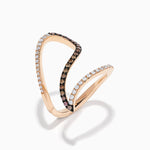 Espresso and White Diamond Pave Wave Ring in 14K Rose Gold view 4