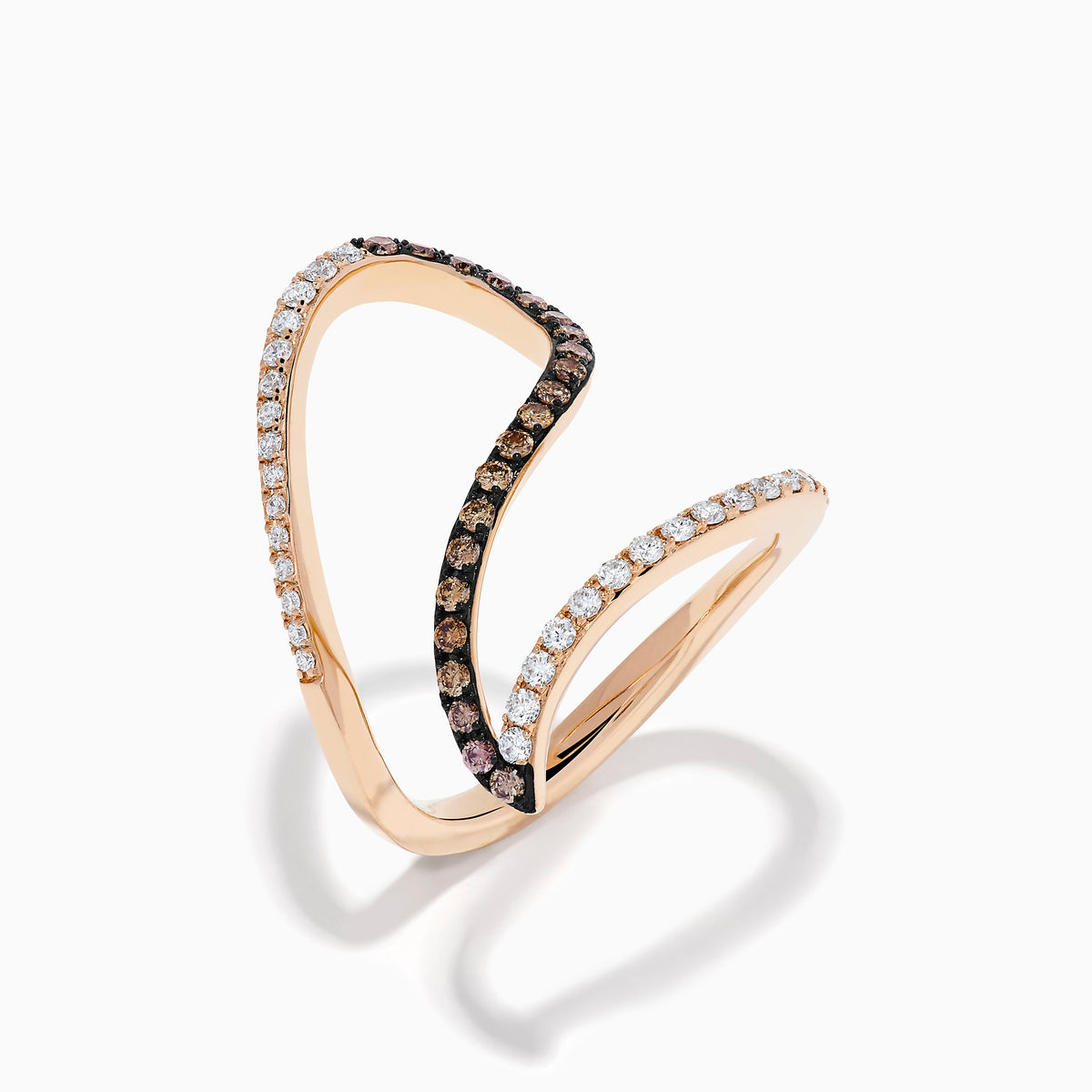 Espresso and White Diamond Pave Wave Ring in 14K Rose Gold view 4