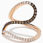 Espresso and White Diamond Pave Wave Ring in 14K Rose Gold view 2
