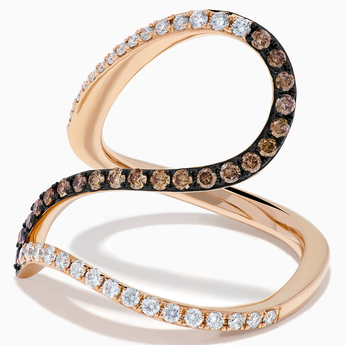 Espresso and White Diamond Pave Wave Ring in 14K Rose Gold view 2