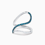 Blue and White Diamond Pave Wave Ring in 14K White Gold