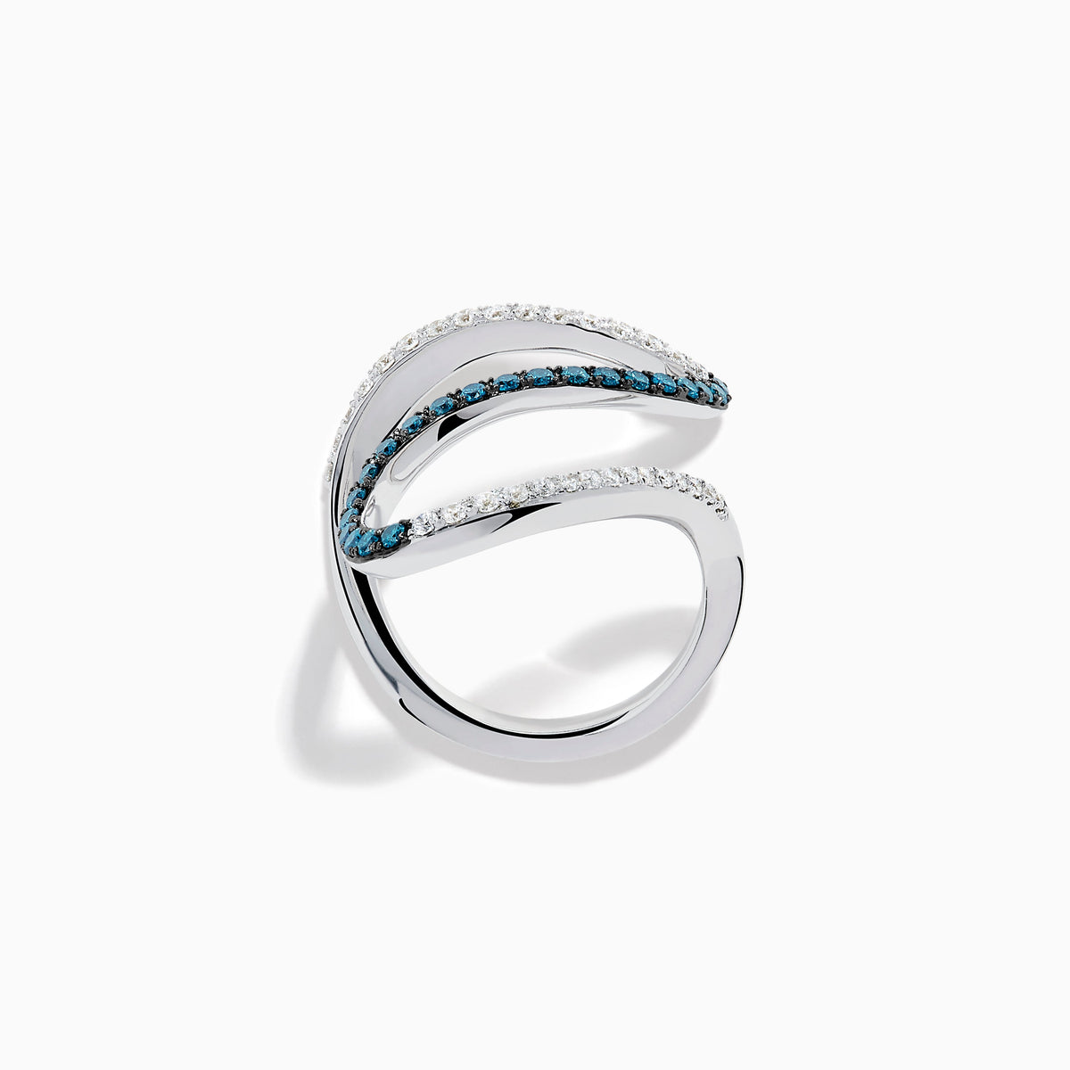 Blue and White Diamond Pave Wave Ring in 14K White Gold view 3